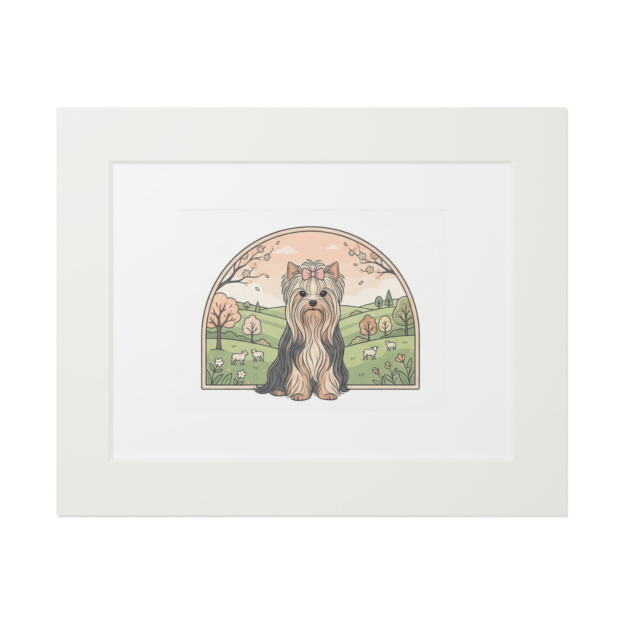 Elegant Spring Yorkie Wall Art – Regal Long-Haired Yorkshire Terrier in Countryside Archway Print, Fine Art Prints (Passepartout Paper Frame)