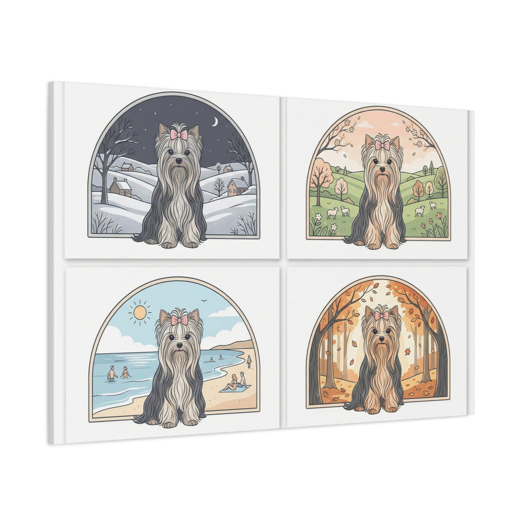 Elegant Yorkie Seasonal Wall Art – Regal Long-Haired Yorkshire Terrier Print (Winter, Spring, Summer & Autumn), Matte Canvas, Stretched, 1.25"