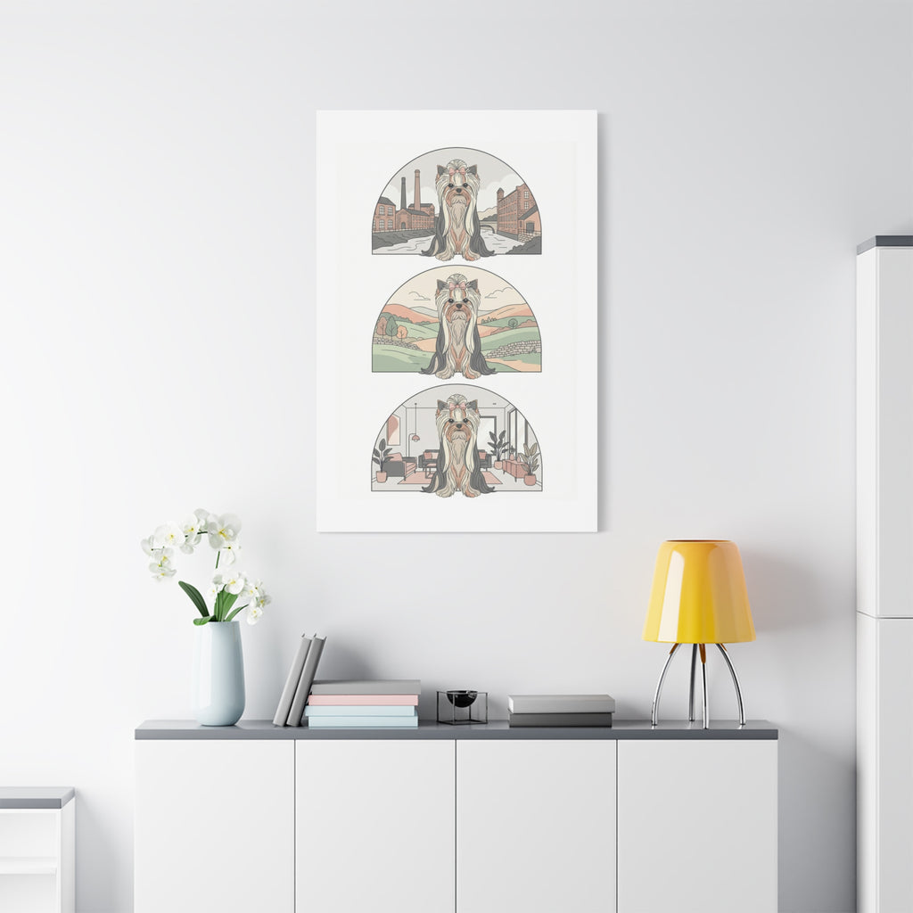 Elegant Long-Haired Yorkie Wall Art – Regal Yorkshire Terrier Print in Three Background Styles, Matte Canvas, Stretched, 1.25