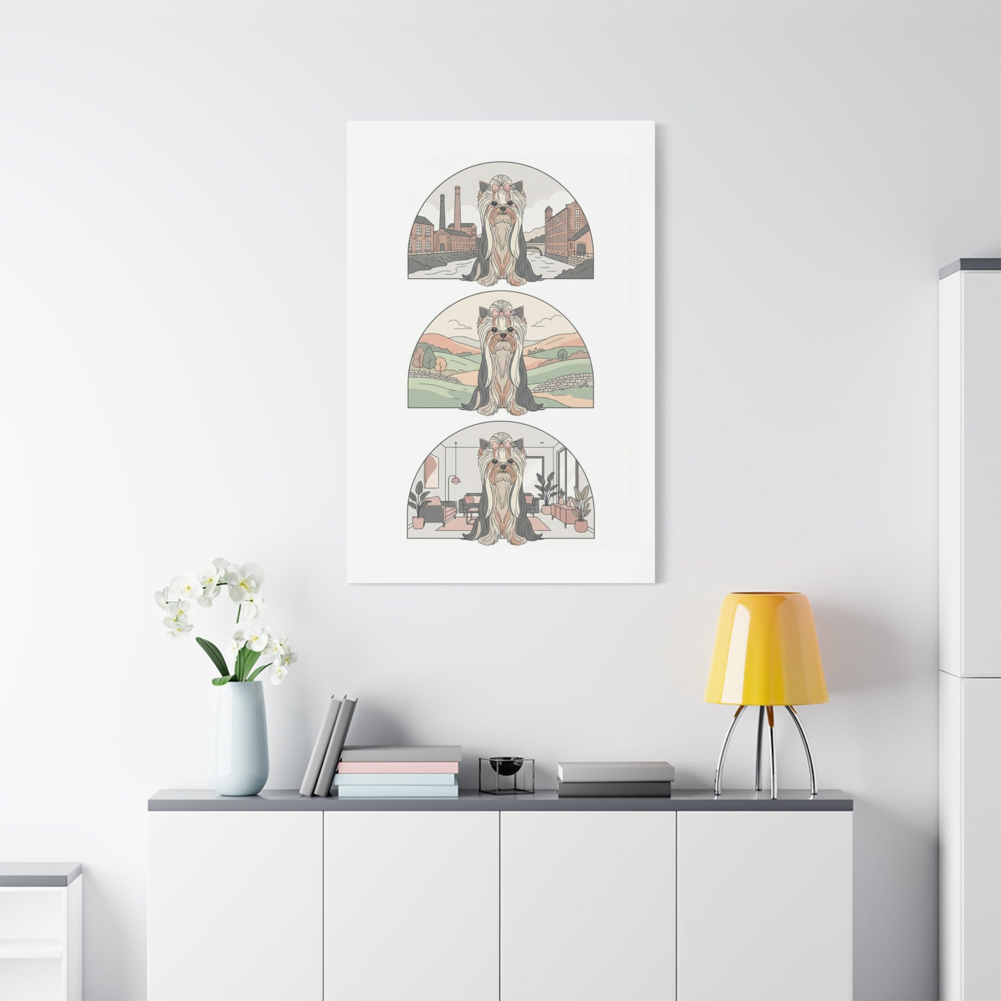Elegant Long-Haired Yorkie Wall Art – Regal Yorkshire Terrier Print in Three Background Styles, Matte Canvas, Stretched, 1.25