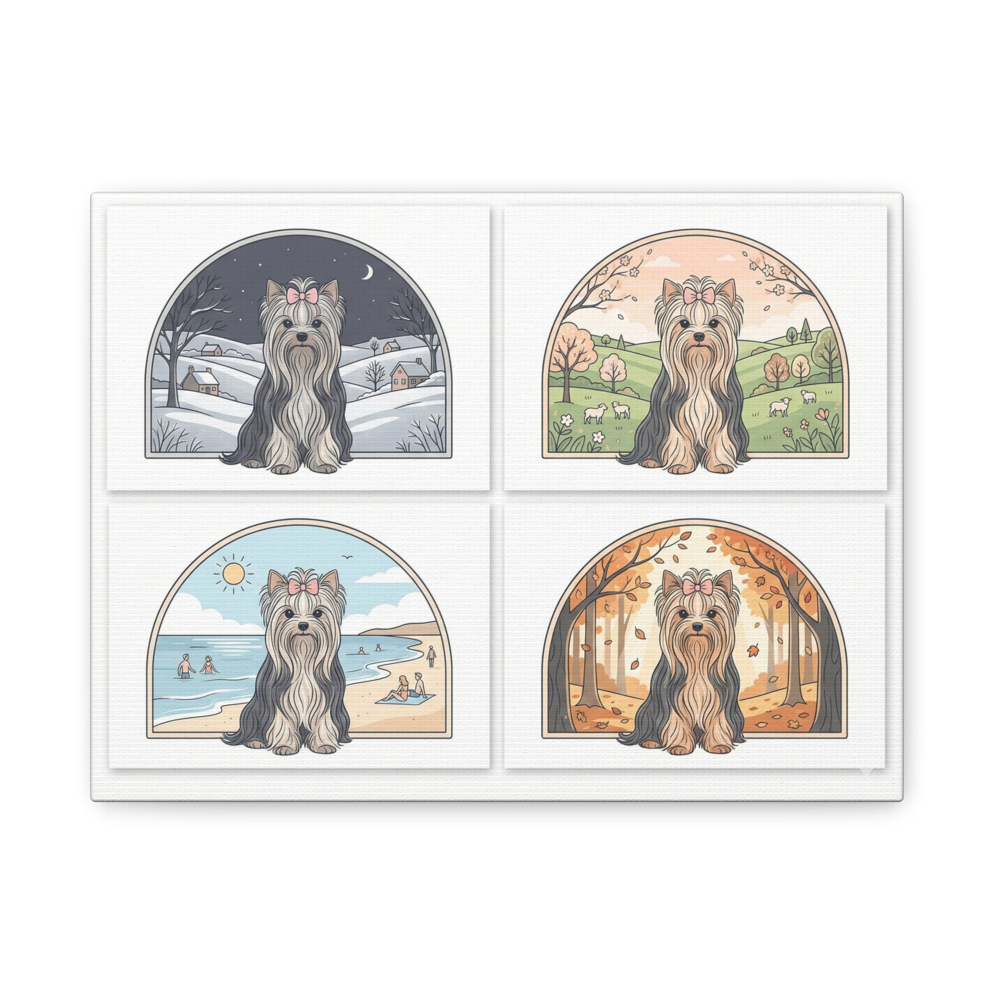 Elegant Yorkie Seasonal Wall Art – Regal Long-Haired Yorkshire Terrier Print (Winter, Spring, Summer & Autumn), Matte Canvas, Stretched, 1.25"