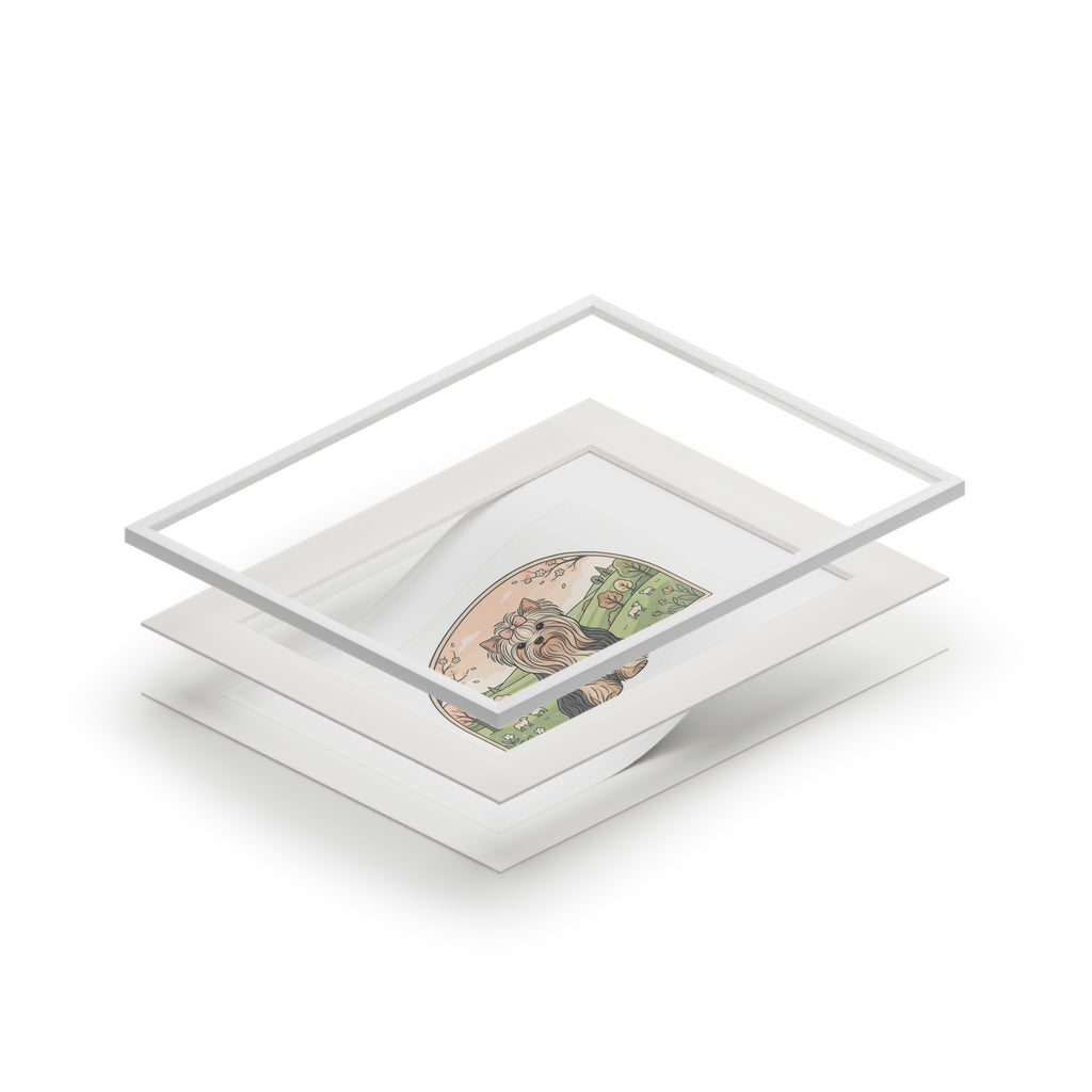 Elegant Spring Yorkie Wall Art – Regal Long-Haired Yorkshire Terrier in Countryside Archway Print, Fine Art Prints (Passepartout Paper Frame)