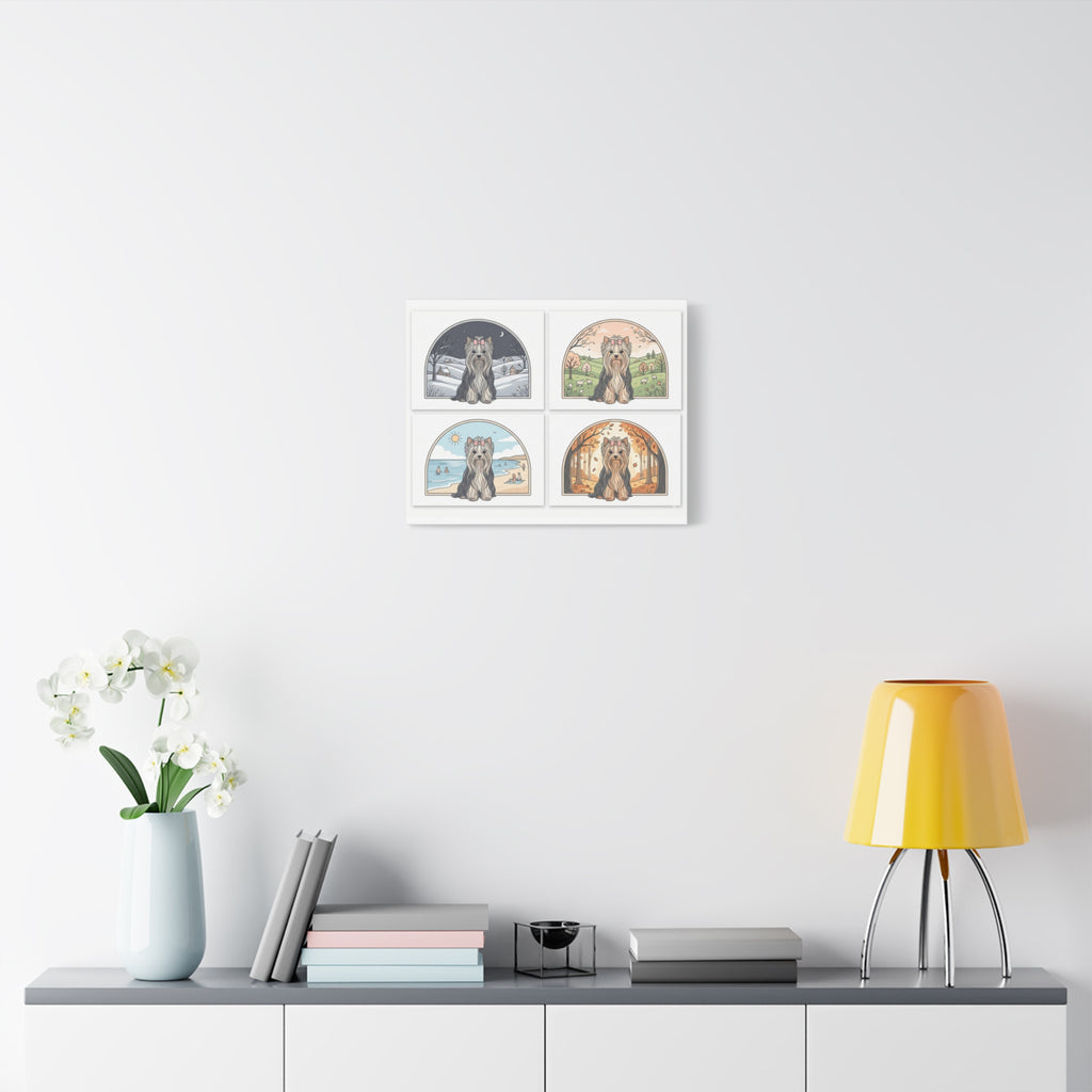 Elegant Yorkie Seasonal Wall Art – Regal Long-Haired Yorkshire Terrier Print (Winter, Spring, Summer & Autumn), Matte Canvas, Stretched, 1.25"