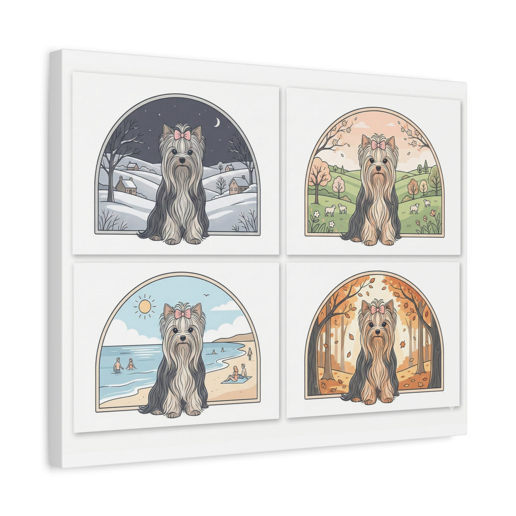Elegant Yorkie Seasonal Wall Art – Regal Long-Haired Yorkshire Terrier Print (Winter, Spring, Summer & Autumn), Matte Canvas, Stretched, 1.25"