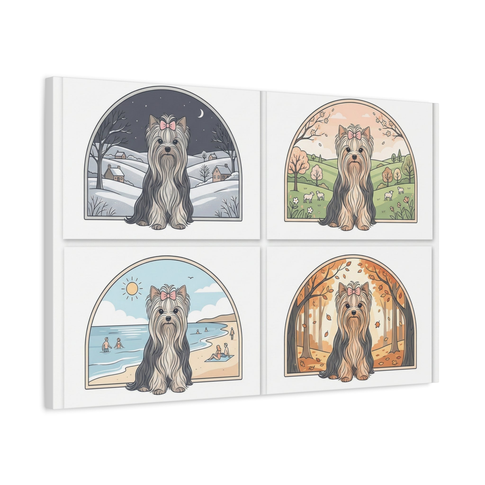 Elegant Yorkie Seasonal Wall Art – Regal Long-Haired Yorkshire Terrier Print (Winter, Spring, Summer & Autumn), Matte Canvas, Stretched, 1.25"