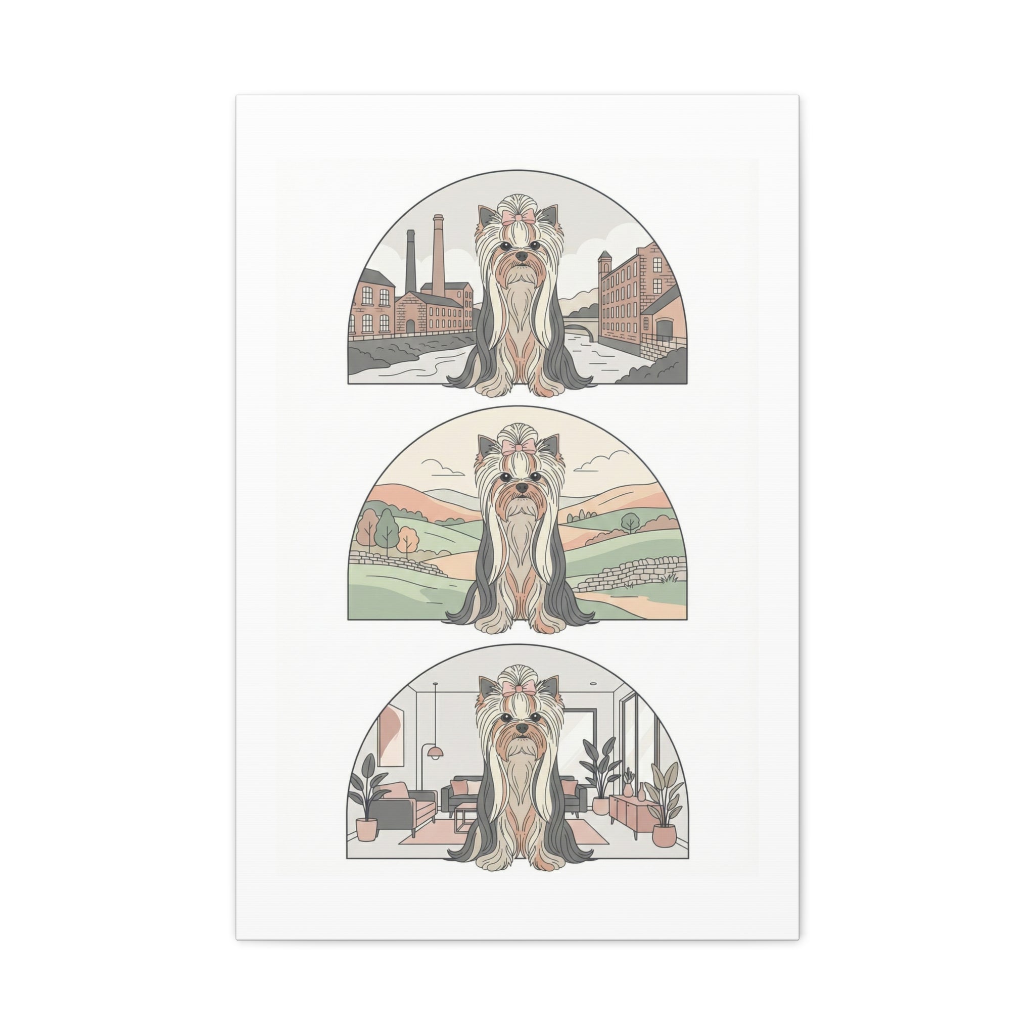 Elegant Long-Haired Yorkie Wall Art – Regal Yorkshire Terrier Print in Three Background Styles, Matte Canvas, Stretched, 1.25
