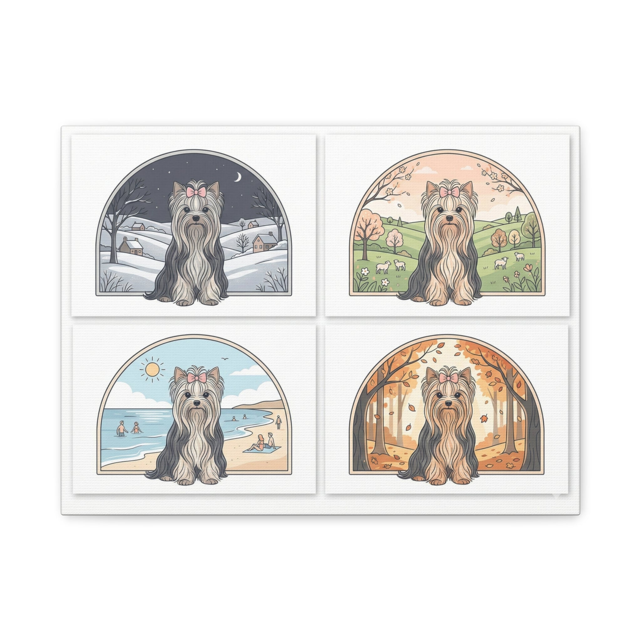 Elegant Yorkie Seasonal Wall Art – Regal Long-Haired Yorkshire Terrier Print (Winter, Spring, Summer & Autumn), Matte Canvas, Stretched, 1.25"