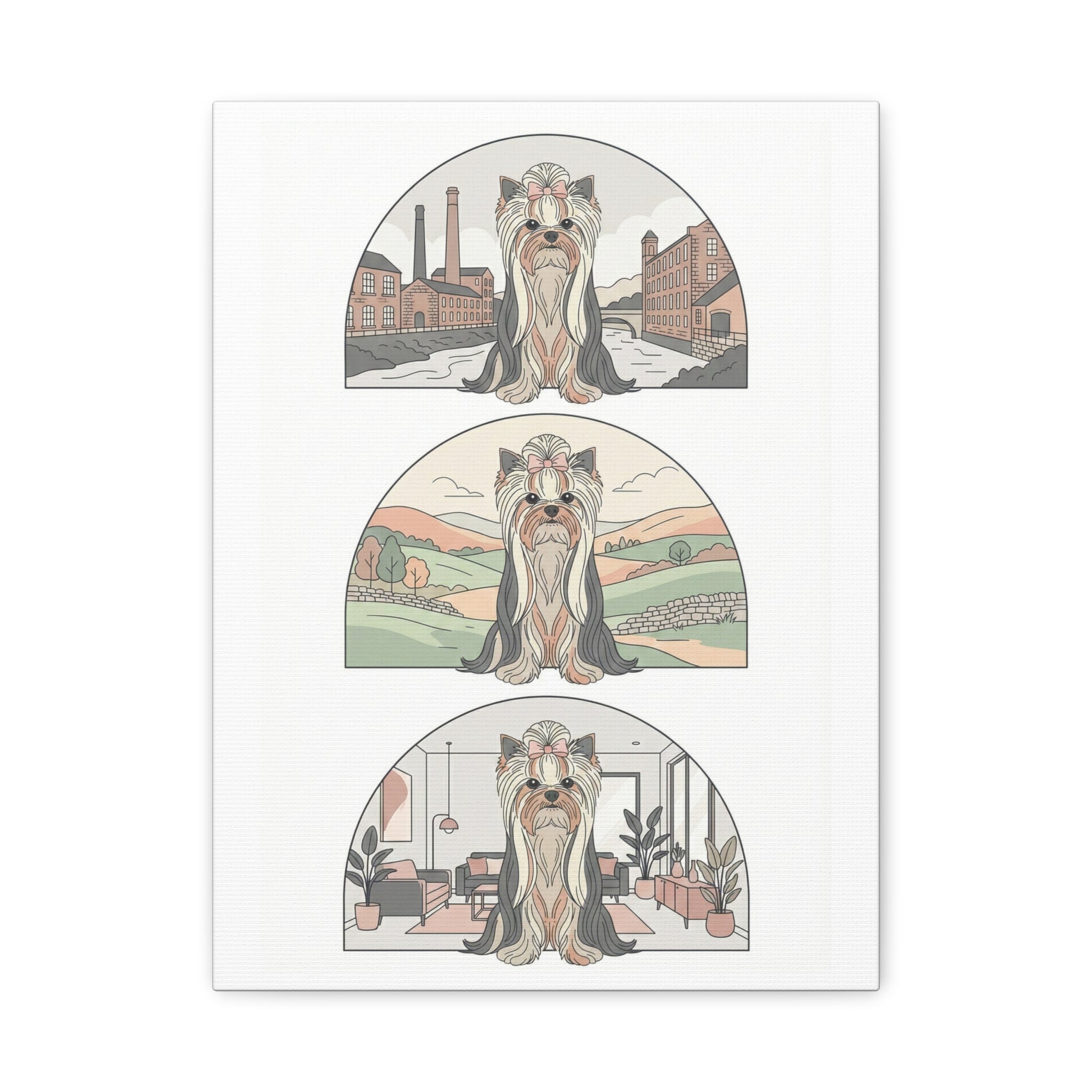 Elegant Long-Haired Yorkie Wall Art – Regal Yorkshire Terrier Print in Three Background Styles, Matte Canvas, Stretched, 1.25