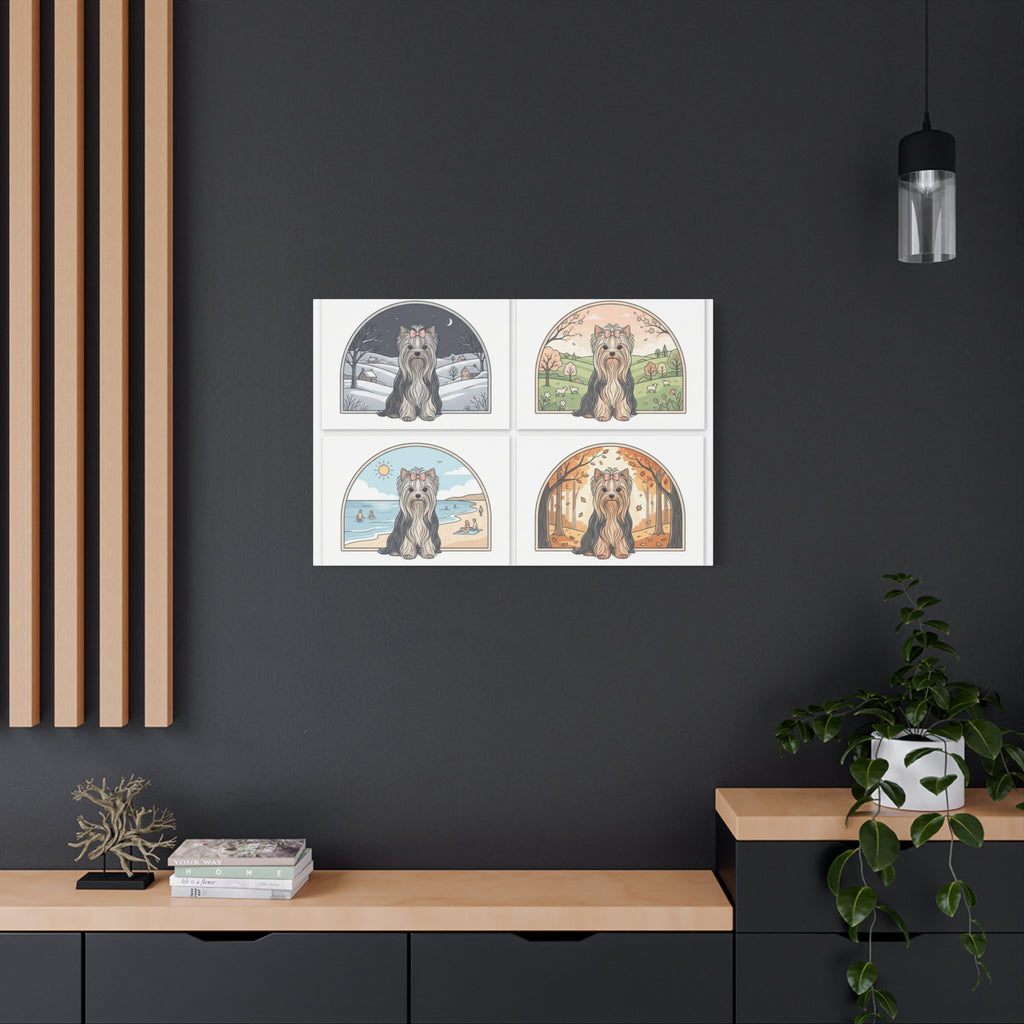 Elegant Yorkie Seasonal Wall Art – Regal Long-Haired Yorkshire Terrier Print (Winter, Spring, Summer & Autumn), Matte Canvas, Stretched, 1.25"