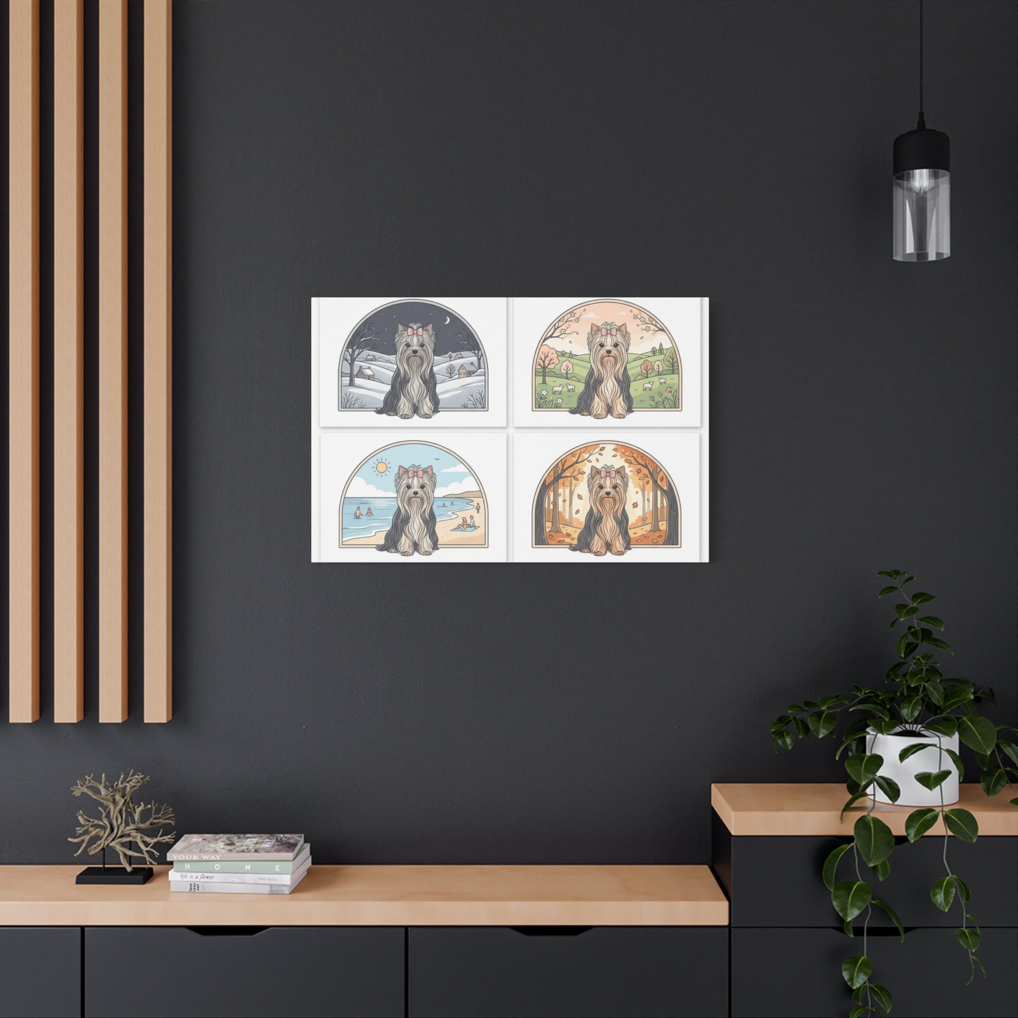 Elegant Yorkie Seasonal Wall Art – Regal Long-Haired Yorkshire Terrier Print (Winter, Spring, Summer & Autumn), Matte Canvas, Stretched, 1.25"