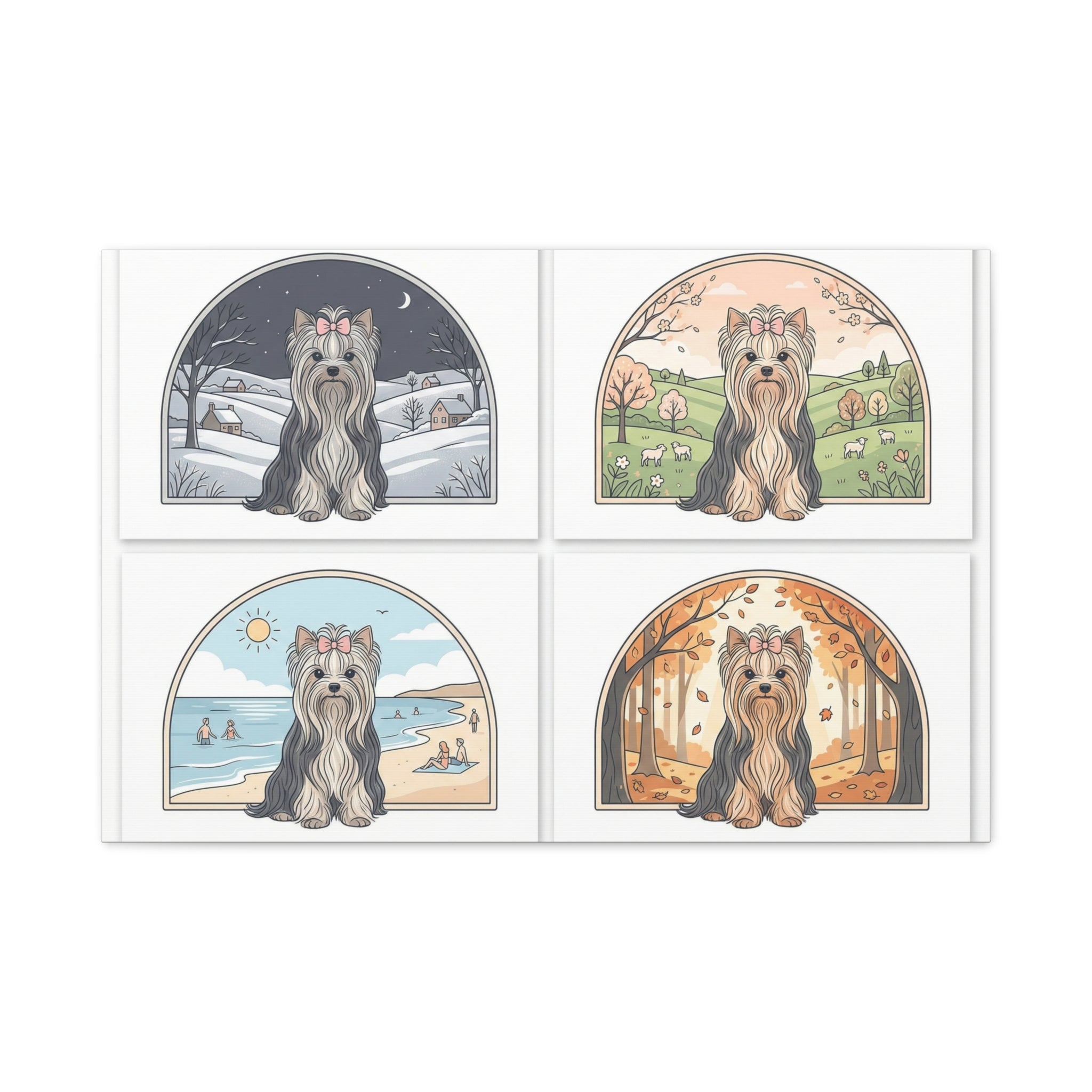 Elegant Yorkie Seasonal Wall Art – Regal Long-Haired Yorkshire Terrier Print (Winter, Spring, Summer & Autumn), Matte Canvas, Stretched, 1.25"