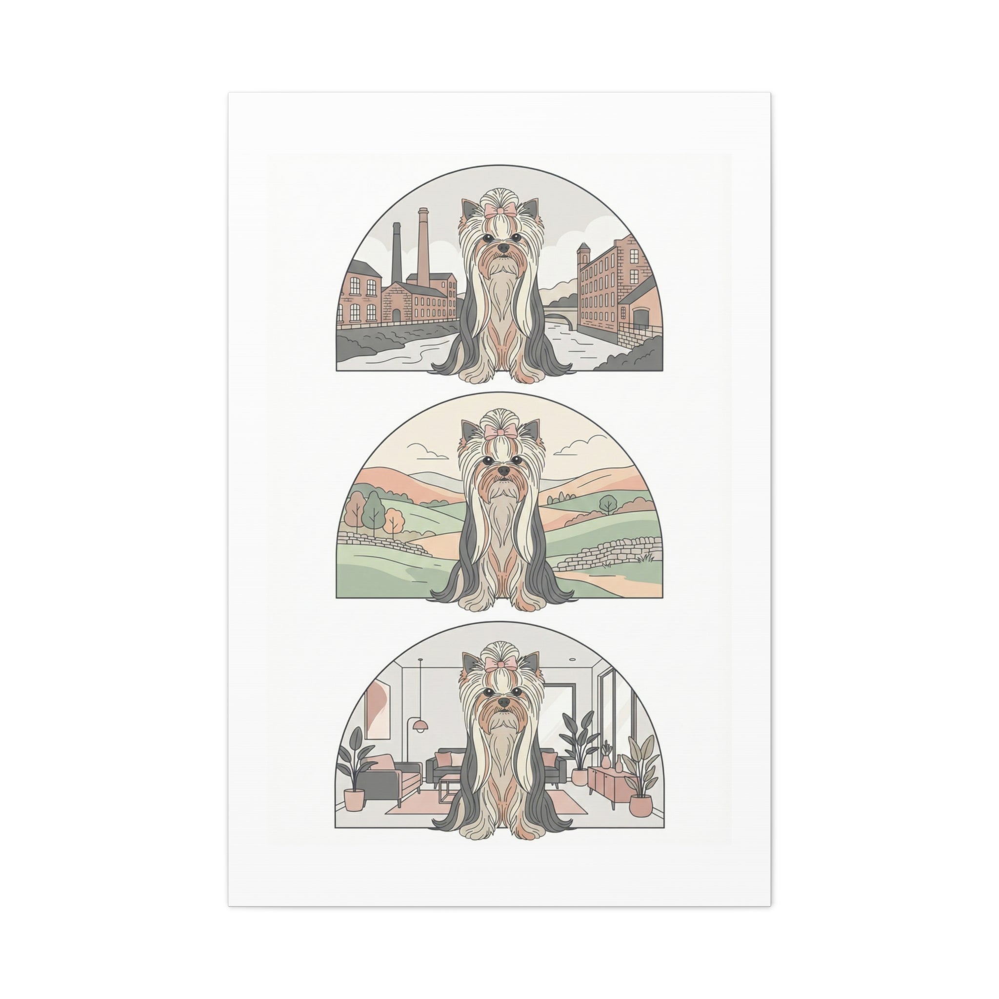 Elegant Long-Haired Yorkie Wall Art – Regal Yorkshire Terrier Print in Three Background Styles, Matte Canvas, Stretched, 1.25