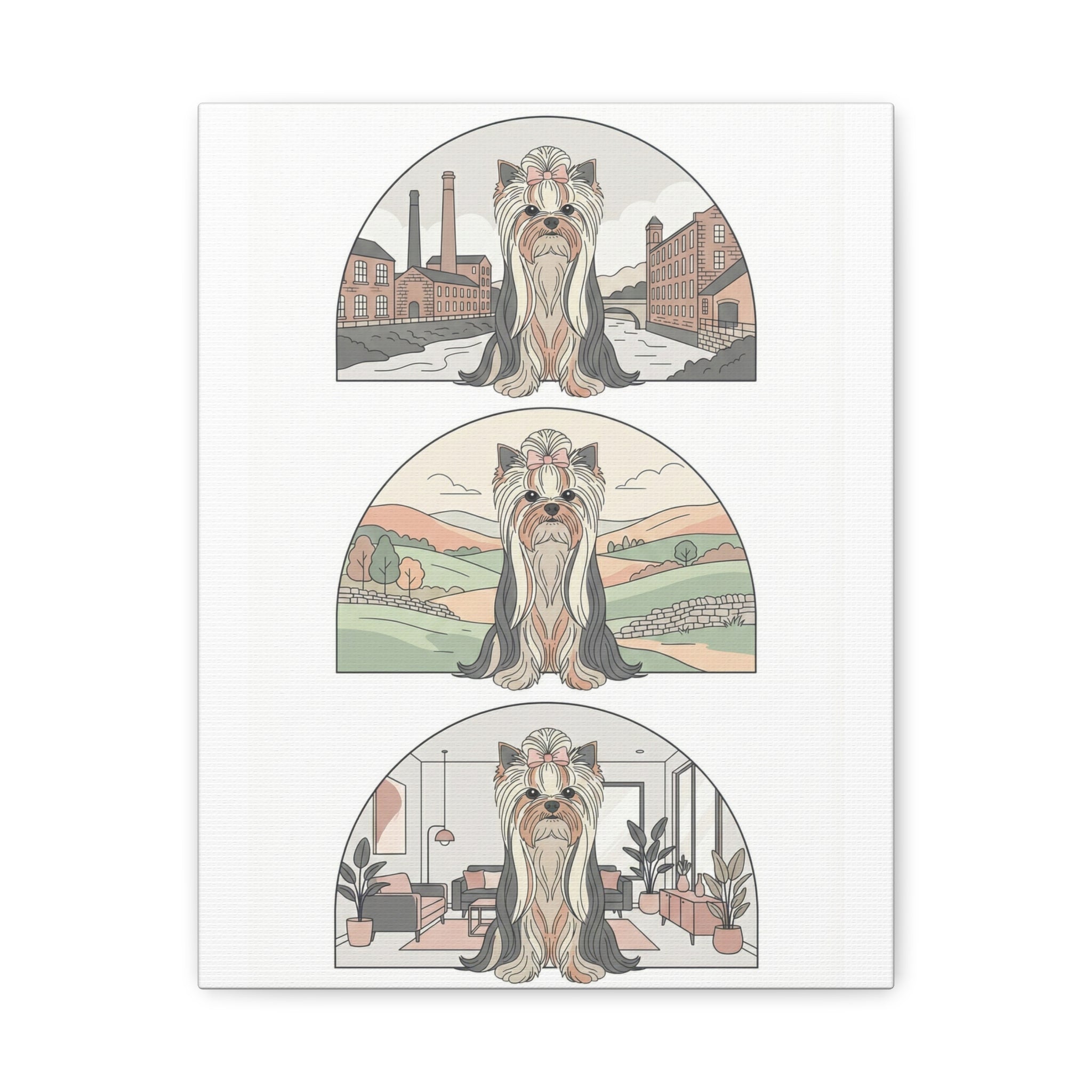 Elegant Long-Haired Yorkie Wall Art – Regal Yorkshire Terrier Print in Three Background Styles, Matte Canvas, Stretched, 1.25