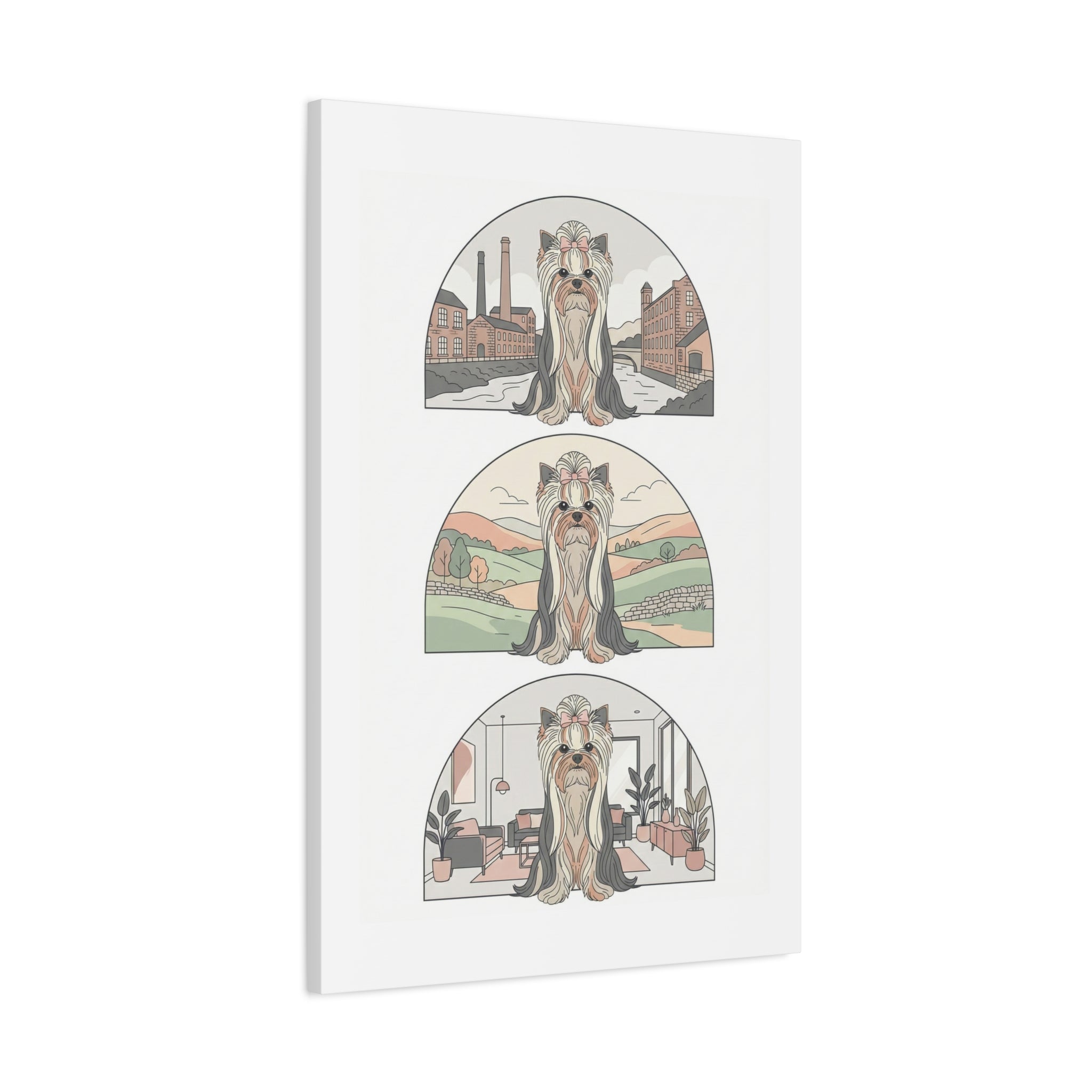 Elegant Long-Haired Yorkie Wall Art – Regal Yorkshire Terrier Print in Three Background Styles, Matte Canvas, Stretched, 1.25