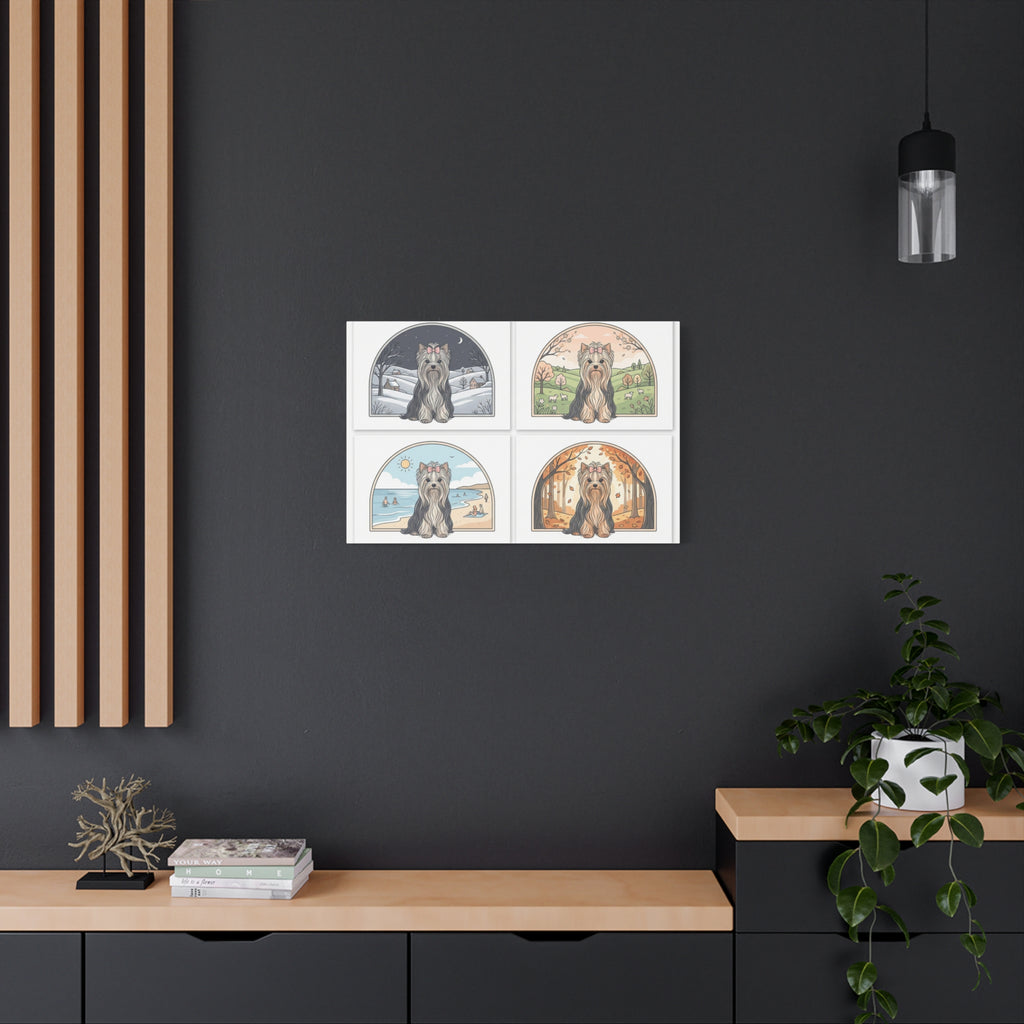 Elegant Yorkie Seasonal Wall Art – Regal Long-Haired Yorkshire Terrier Print (Winter, Spring, Summer & Autumn), Matte Canvas, Stretched, 1.25"