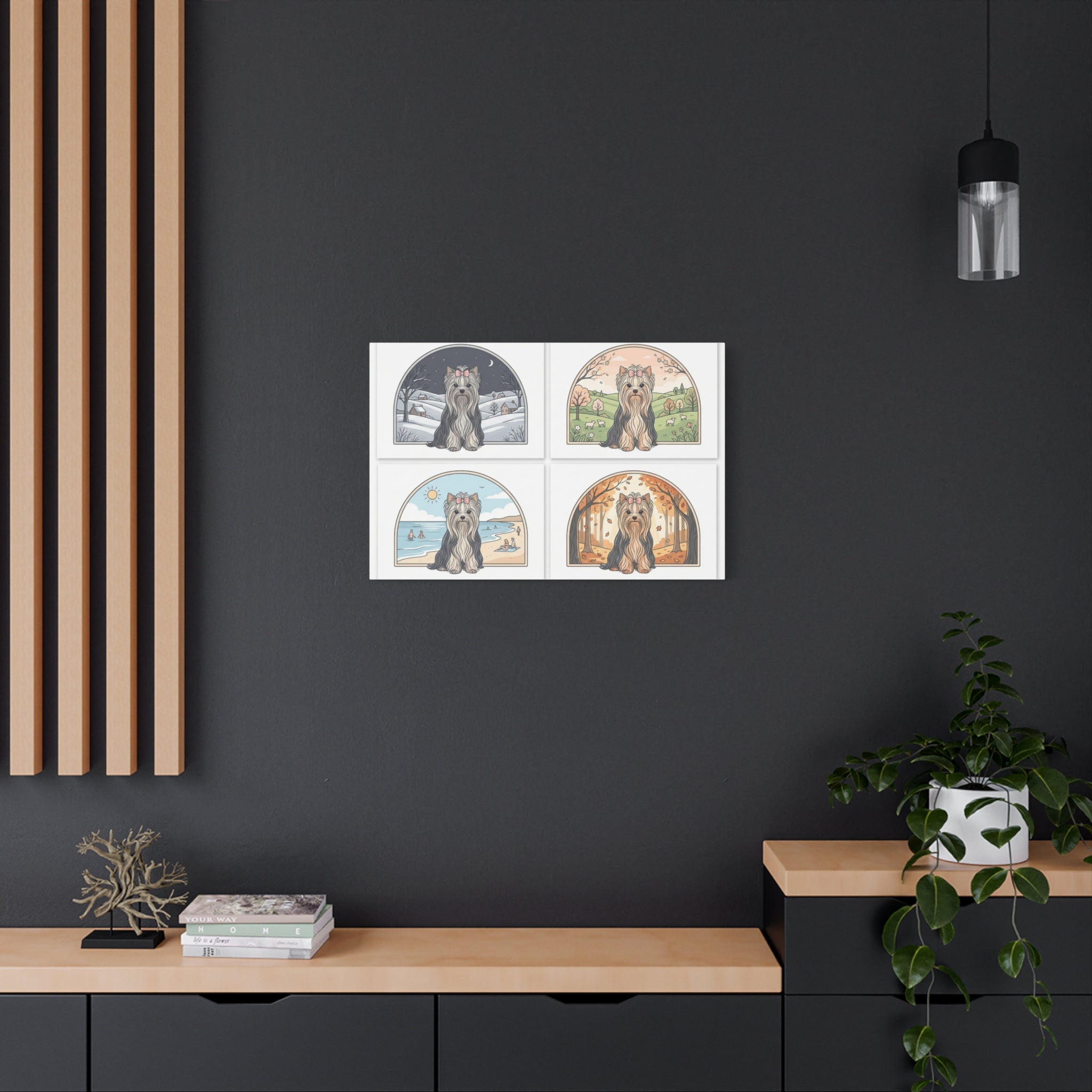 Elegant Yorkie Seasonal Wall Art – Regal Long-Haired Yorkshire Terrier Print (Winter, Spring, Summer & Autumn), Matte Canvas, Stretched, 1.25"