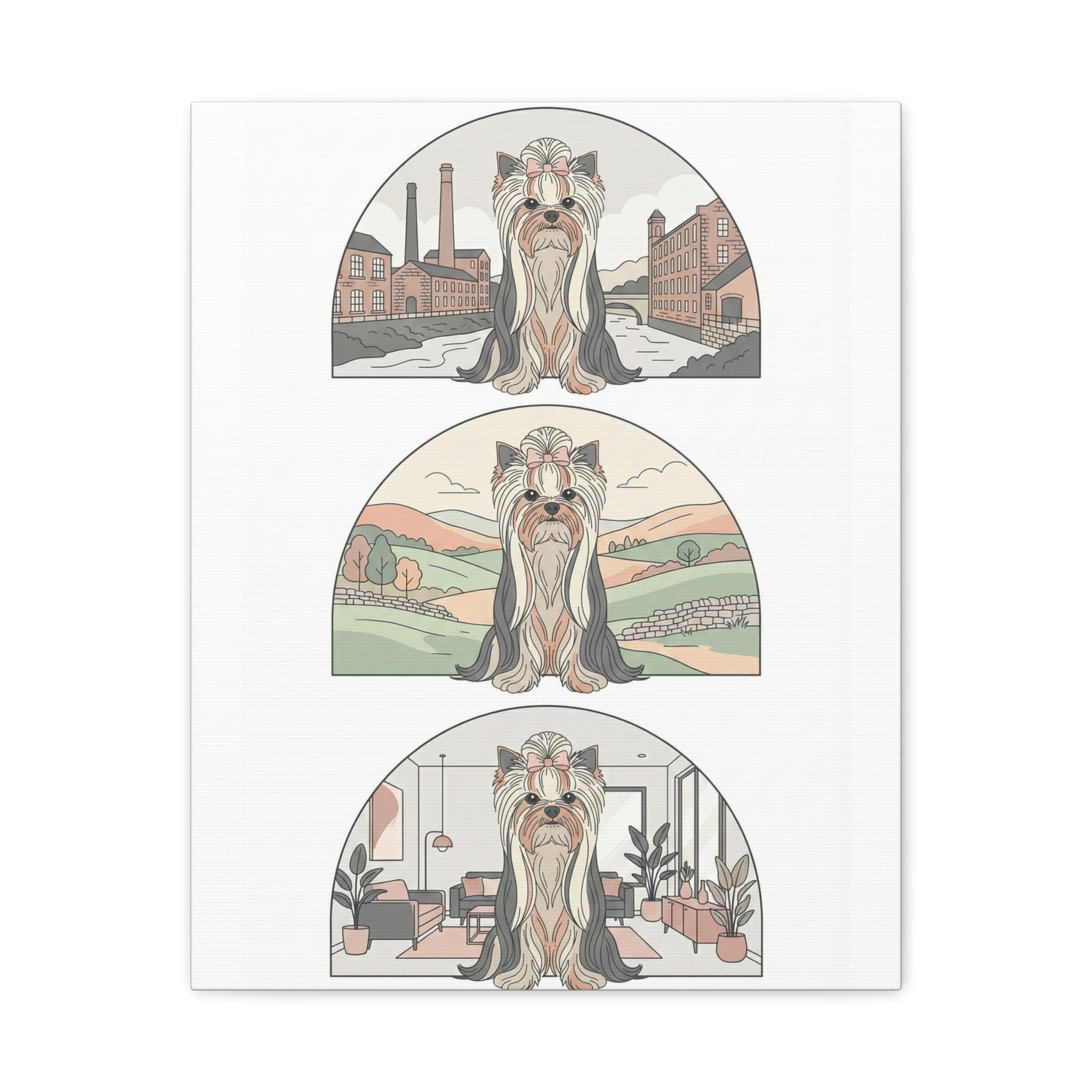 Elegant Long-Haired Yorkie Wall Art – Regal Yorkshire Terrier Print in Three Background Styles, Matte Canvas, Stretched, 1.25
