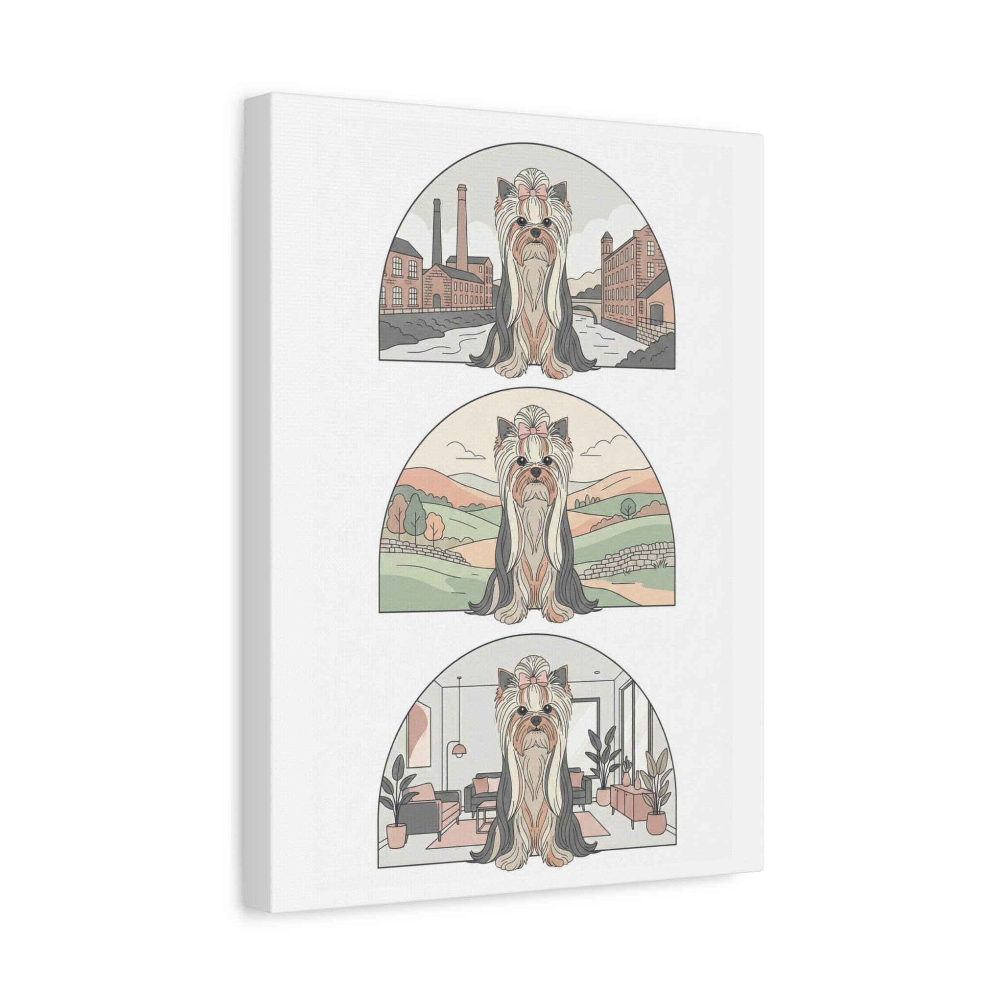 Elegant Long-Haired Yorkie Wall Art – Regal Yorkshire Terrier Print in Three Background Styles, Matte Canvas, Stretched, 1.25