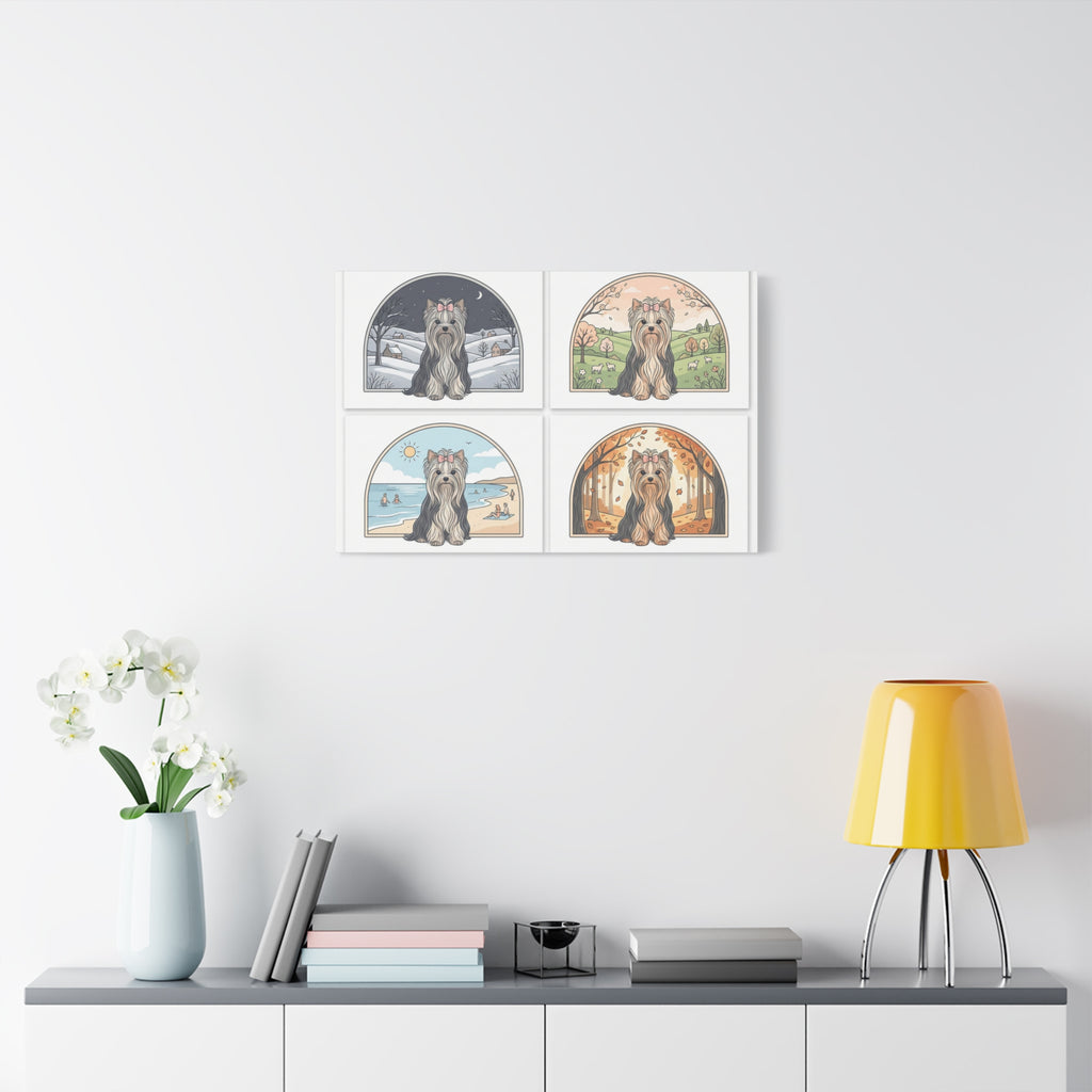 Elegant Yorkie Seasonal Wall Art – Regal Long-Haired Yorkshire Terrier Print (Winter, Spring, Summer & Autumn), Matte Canvas, Stretched, 1.25"