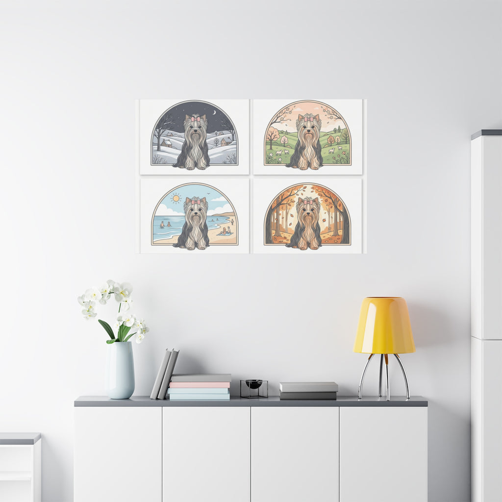 Elegant Yorkie Seasonal Wall Art – Regal Long-Haired Yorkshire Terrier Print (Winter, Spring, Summer & Autumn), Matte Canvas, Stretched, 1.25"