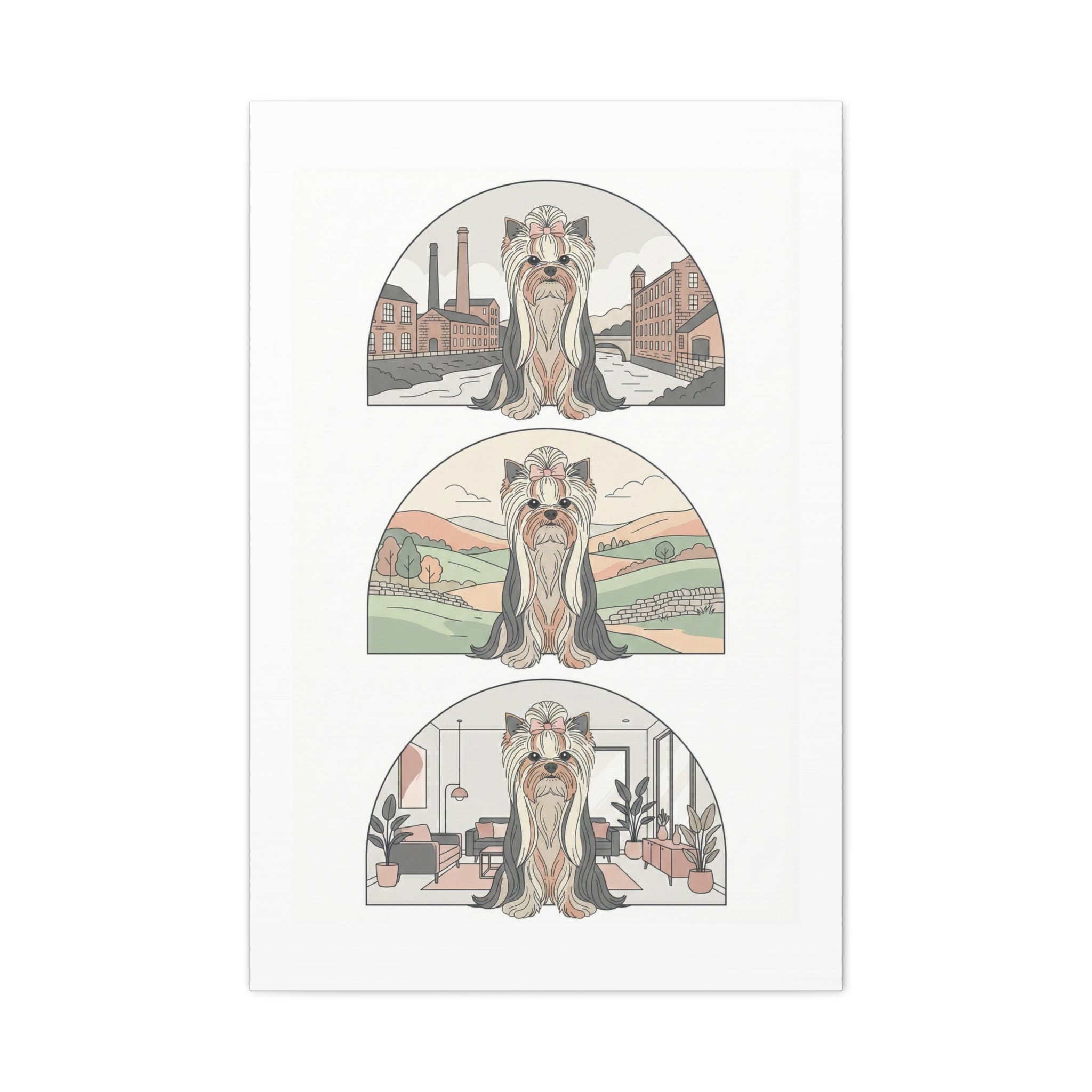 Elegant Long-Haired Yorkie Wall Art – Regal Yorkshire Terrier Print in Three Background Styles, Matte Canvas, Stretched, 1.25