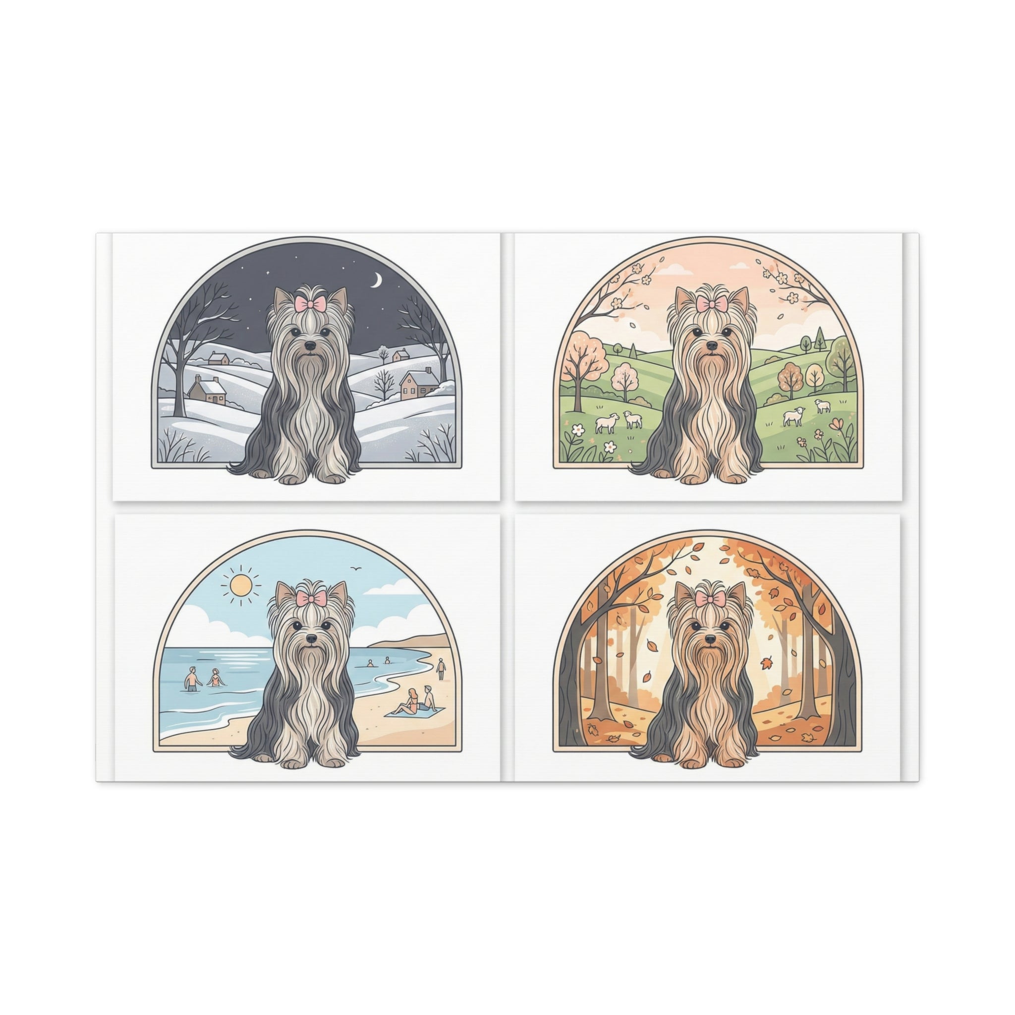 Elegant Yorkie Seasonal Wall Art – Regal Long-Haired Yorkshire Terrier Print (Winter, Spring, Summer & Autumn), Matte Canvas, Stretched, 1.25"