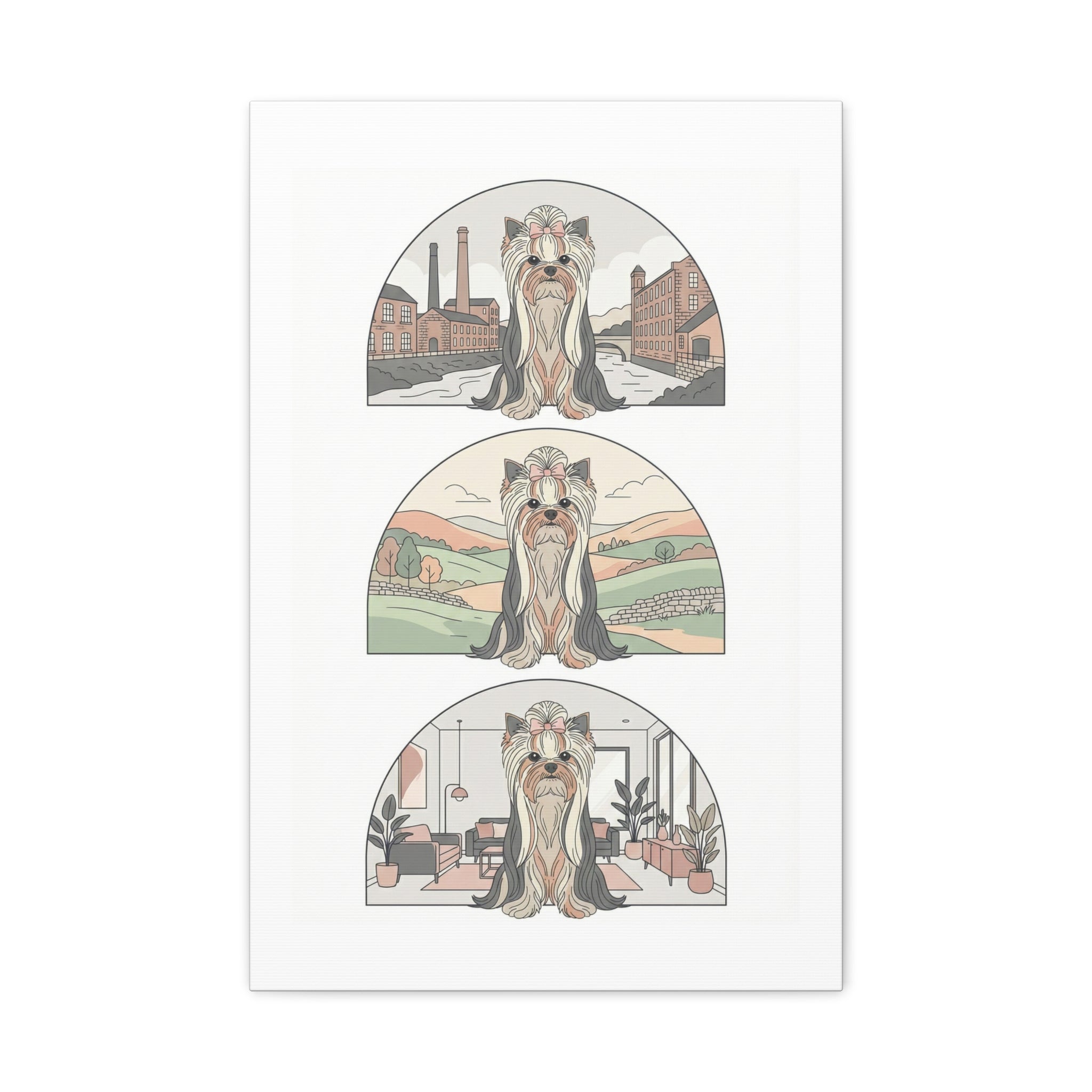 Elegant Long-Haired Yorkie Wall Art – Regal Yorkshire Terrier Print in Three Background Styles, Matte Canvas, Stretched, 1.25
