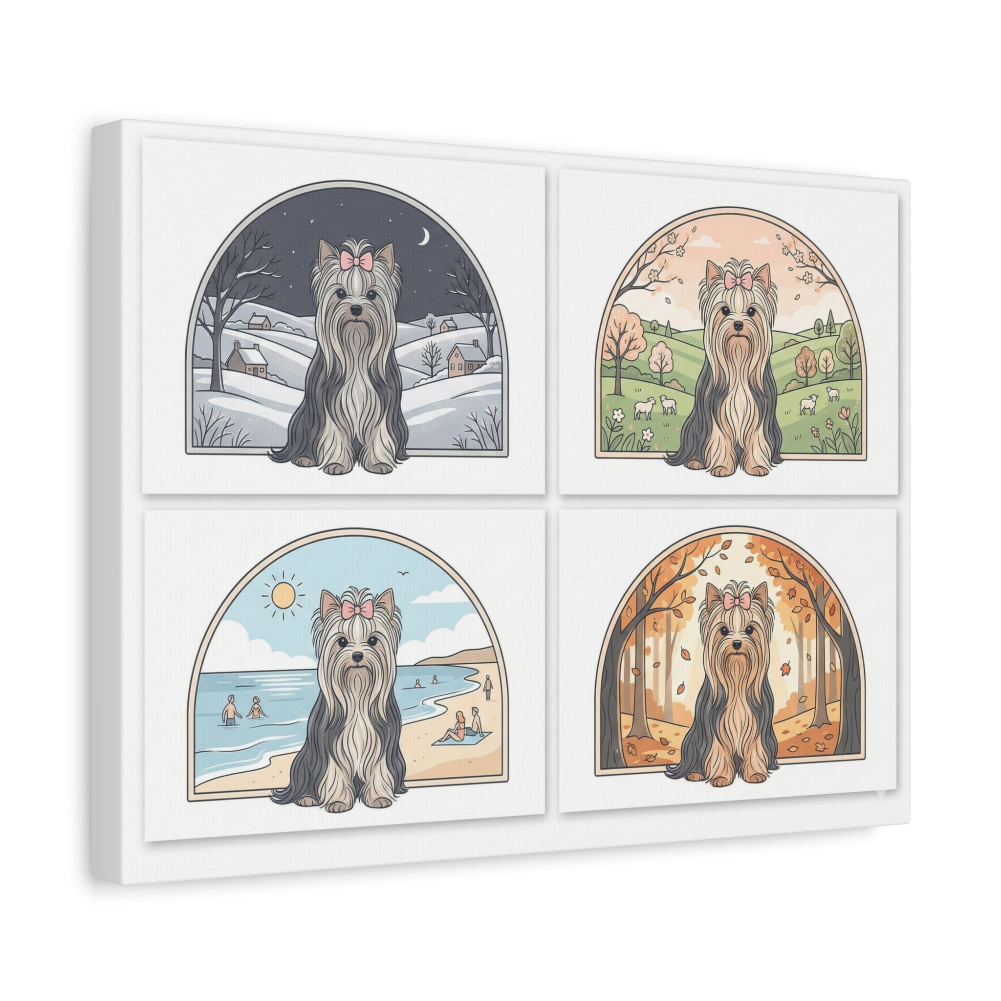 Elegant Yorkie Seasonal Wall Art – Regal Long-Haired Yorkshire Terrier Print (Winter, Spring, Summer & Autumn), Matte Canvas, Stretched, 1.25"