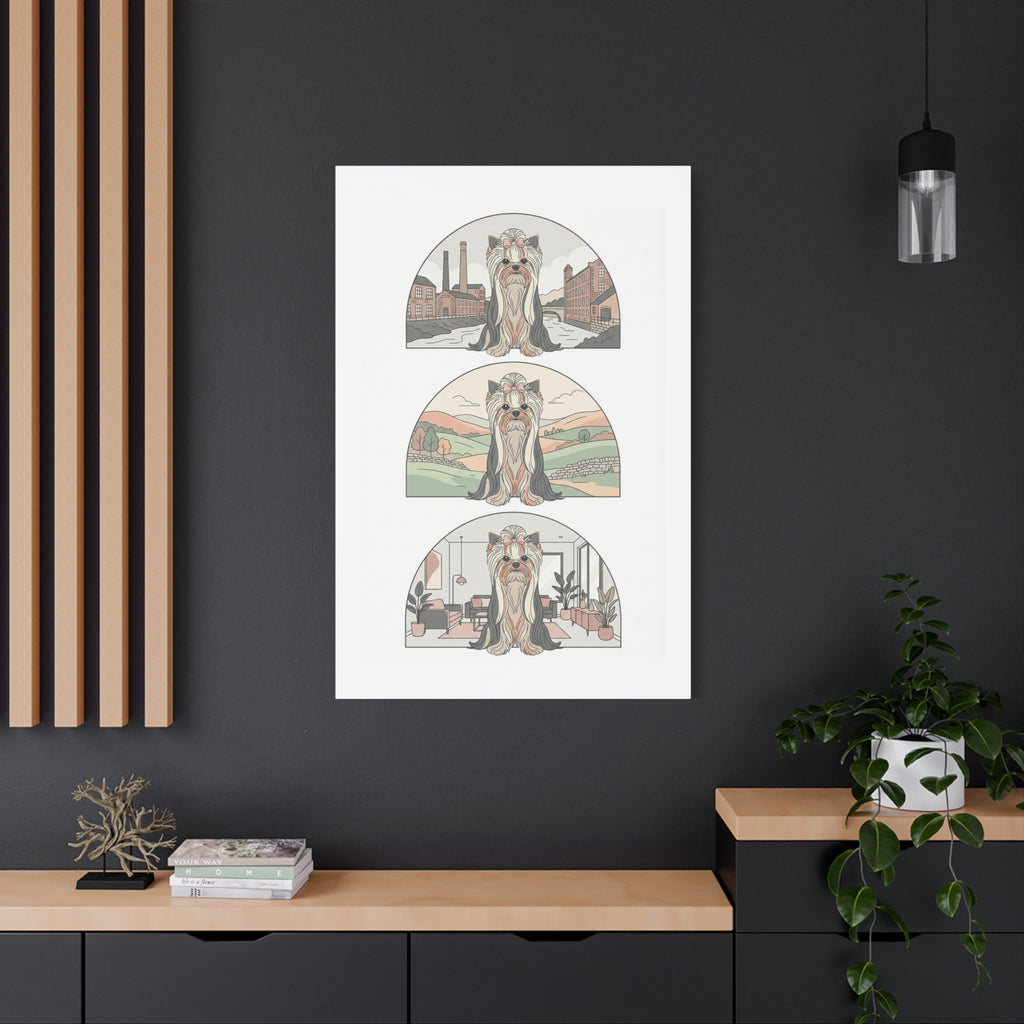Elegant Long-Haired Yorkie Wall Art – Regal Yorkshire Terrier Print in Three Background Styles, Matte Canvas, Stretched, 1.25