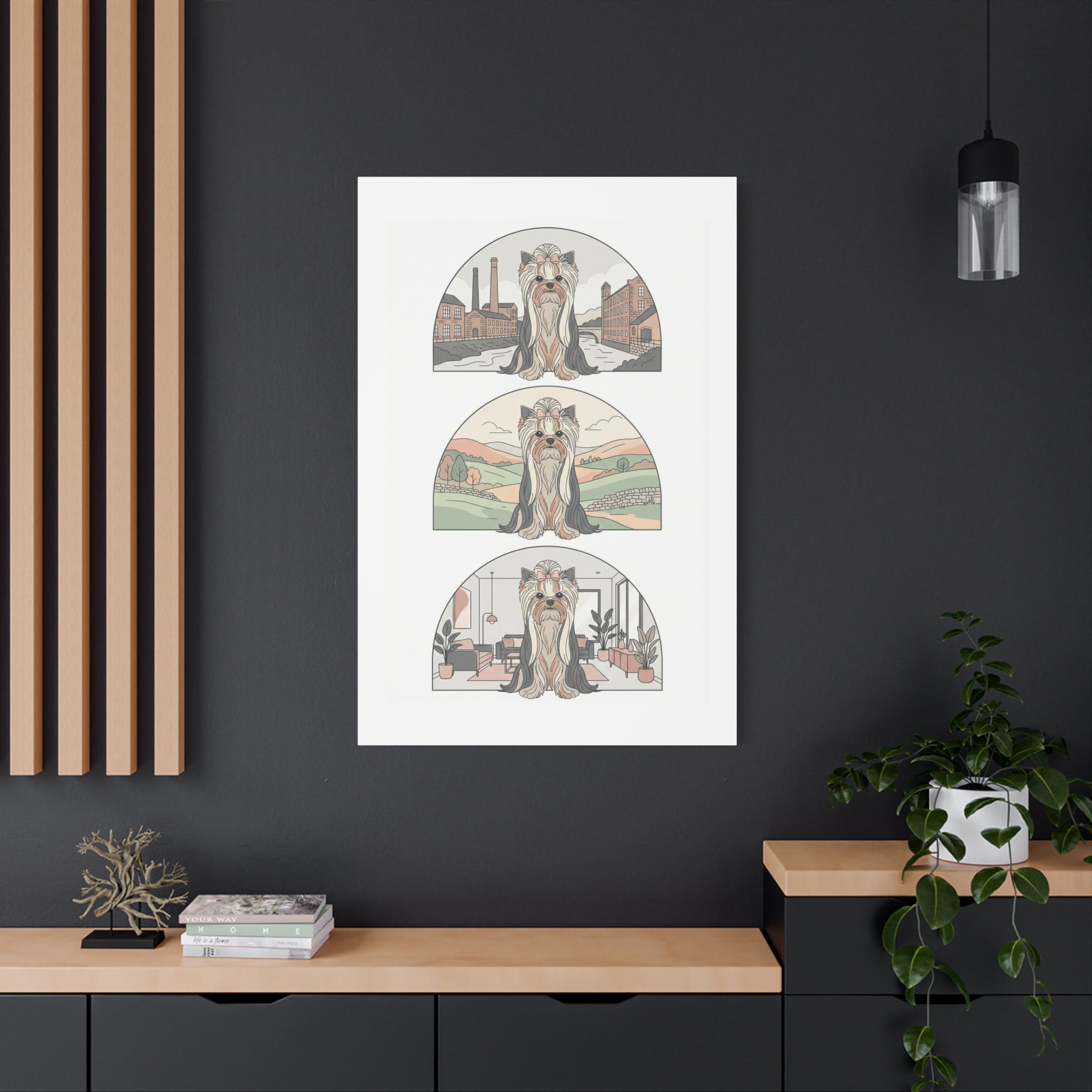 Elegant Long-Haired Yorkie Wall Art – Regal Yorkshire Terrier Print in Three Background Styles, Matte Canvas, Stretched, 1.25