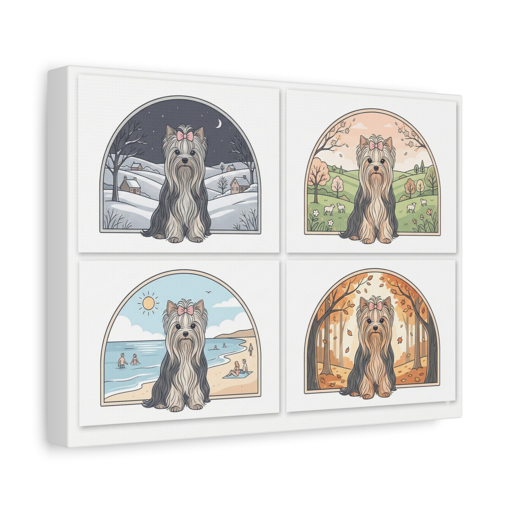 Elegant Yorkie Seasonal Wall Art – Regal Long-Haired Yorkshire Terrier Print (Winter, Spring, Summer & Autumn), Matte Canvas, Stretched, 1.25"