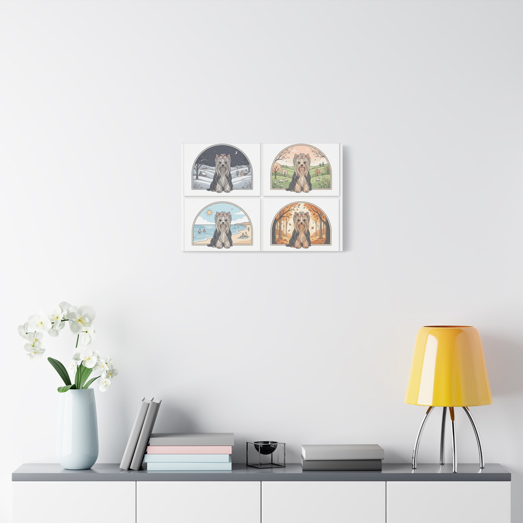 Elegant Yorkie Seasonal Wall Art – Regal Long-Haired Yorkshire Terrier Print (Winter, Spring, Summer & Autumn), Matte Canvas, Stretched, 1.25"