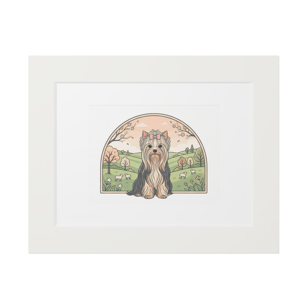 Elegant Spring Yorkie Wall Art – Regal Long-Haired Yorkshire Terrier in Countryside Archway Print, Fine Art Prints (Passepartout Paper Frame)