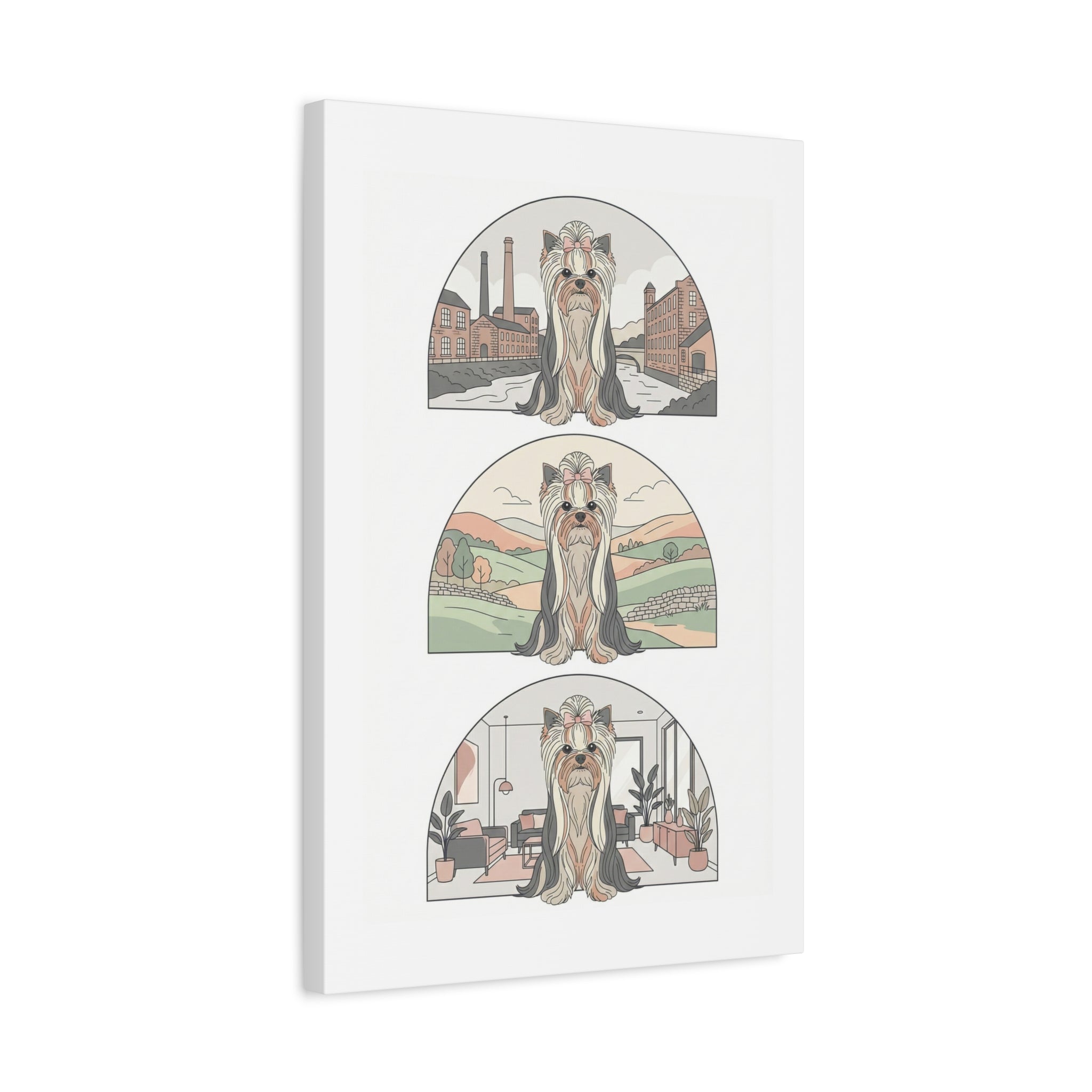 Elegant Long-Haired Yorkie Wall Art – Regal Yorkshire Terrier Print in Three Background Styles, Matte Canvas, Stretched, 1.25