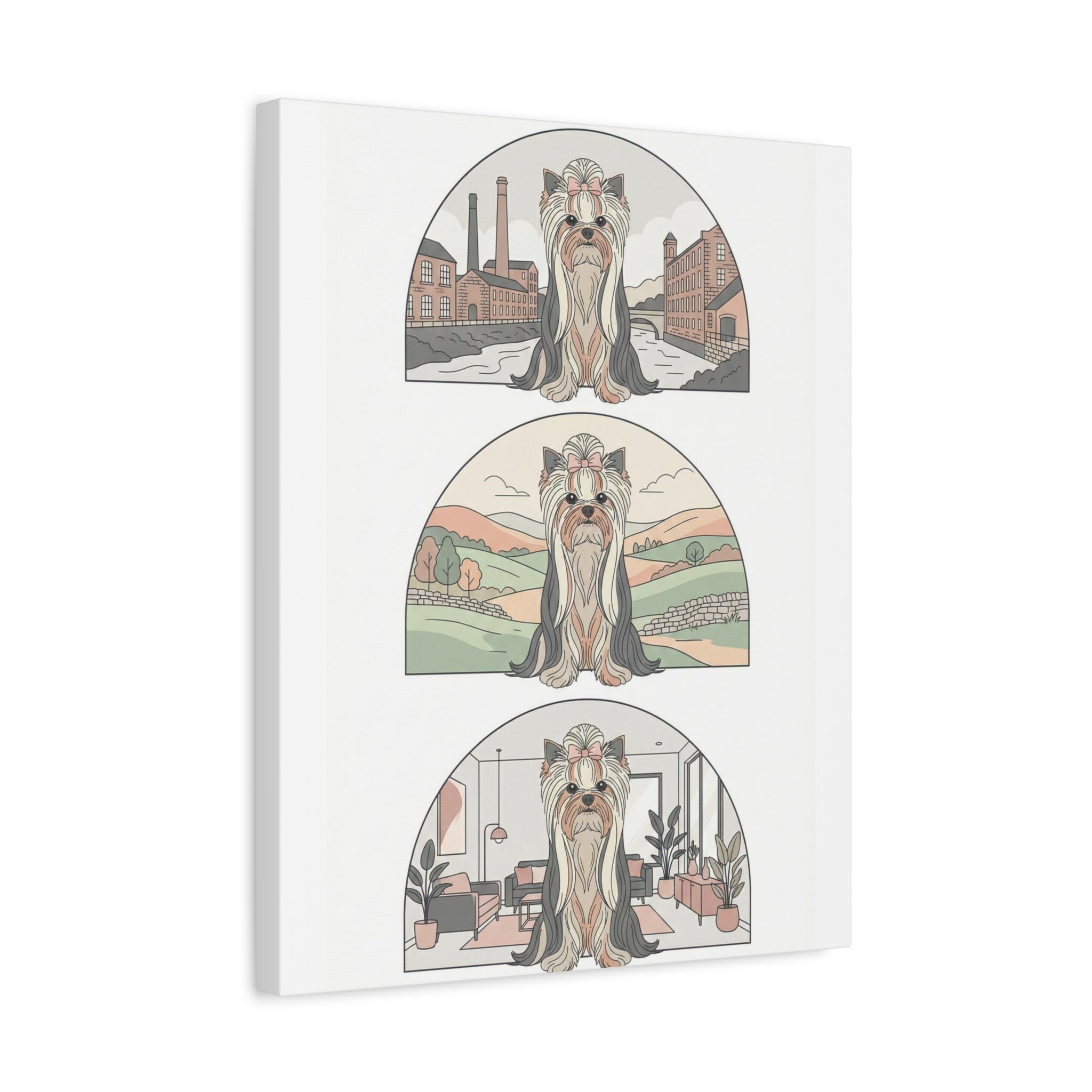 Elegant Long-Haired Yorkie Wall Art – Regal Yorkshire Terrier Print in Three Background Styles, Matte Canvas, Stretched, 1.25